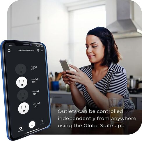 Globe Electric 50573 Wi-Fi Smart 4-Outlet Surge Protector 2 USB Port Power Strip, Gray, No Hub Required, Voice Activated, Independently Controlled Grounded Outlets, 3.1A Combined USB-A and USB-C Ports in Saudi Arabia
