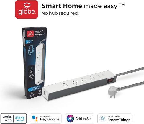 Globe Electric 50573 Wi-Fi Smart 4-Outlet Surge Protector 2 USB Port Power Strip, Gray, No Hub Required, Voice Activated, Independently Controlled Grounded Outlets, 3.1A Combined USB-A and USB-C Ports in Saudi Arabia
