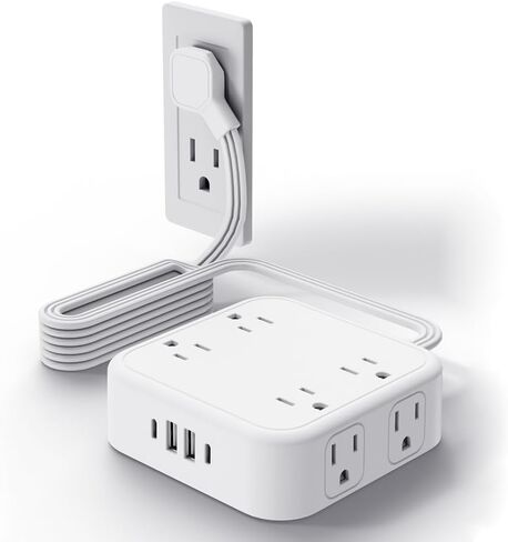 شريط طاقة 12 في 1 مع USB، سلك تمديد مسطح رفيع للغاية بطول 5 أقدام مع 8 منافذ تيار متردد، 2 شاحن USB A و2 USB C، 1250 وات، موسع 3 منافذ جانبية للمنزل والمكتب وأساسيات غرفة النوم in Kuwait