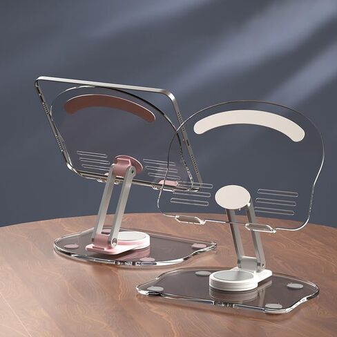 Adjustable Laptop Stand for Desk Acrylic Transparent Portable Book Holder, with 360° Rotating Base & Page Clips, Foldable Portable Laptop Stand Compatible (White) in Saudi Arabia