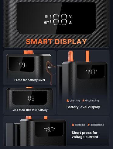 بنك طاقة JSAUX بقدرة 20000 مللي أمبير في الساعة بقدرة 65 وات مع كابل شحن USB-C وشاحن محمول للكمبيوتر المحمول USB-C PD3.0 حزمة بطارية خارجية لجهاز Steam Deck وiPhone 15/14 وMacBook Pro وiPad Pro وSamsung S23 وROG Ally-PB6501 in Saudi Arabia
