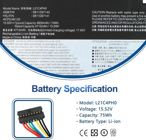 ANTIEE L21C4PH0 L21D4PH0 L21B4PH0 Laptop Battery for Lenovo IdeaPad Yoga 9 14IAP7 Series SB11D97139 5B11D97140 5B11D97141 5B11D97146 5B11D97142 SB11D97143 SB11D97144 SB11D97145 15.52V 75Wh 4-Cell in Saudi Arabia