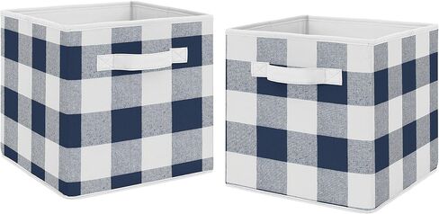 Sweet Jojo Designs Navy Buffalo Plaid Check Foldable Fabric Storage Cube Bins Boxes Organizer Toys Kids Baby Childrens - Set of 2 - Blue and White Woodland Rustic Country Farmhouse Lumberjack in Saudi Arabia