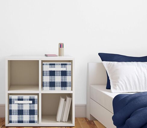 Sweet Jojo Designs Navy Buffalo Plaid Check Foldable Fabric Storage Cube Bins Boxes Organizer Toys Kids Baby Childrens - Set of 2 - Blue and White Woodland Rustic Country Farmhouse Lumberjack in Saudi Arabia