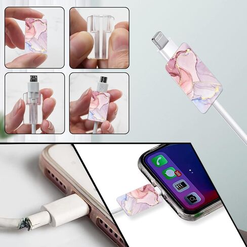 واقي كابل ملون لطيف لشاحن iPhone من النوع C، نمط طباعة رخامية فاخر من Kawaii مكون من 4 قطع مجموعة واقي كابل USB للنساء والفتيات، حامي سلك الشحن، أداة تقطيع الكابل، موفر شاحن USB in Saudi Arabia