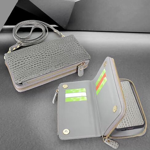 Harryshell Compatible with Samsung Galaxy S24+ Plus 5G Case Wallet Detachable Phone Cover Dual Zipper [11 Card Slots] with [Theft-Scan Blocking] Crossbody Wrist Strap (Crocodile Grey) in Saudi Arabia