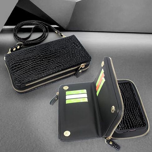 Harryshell Compatible with Samsung Galaxy S24+ Plus 5G Case Wallet Detachable Phone Cover Dual Zipper [11 Card Slots] with [Theft-Scan Blocking] Crossbody Wrist Strap (Crocodile Grey) in Saudi Arabia