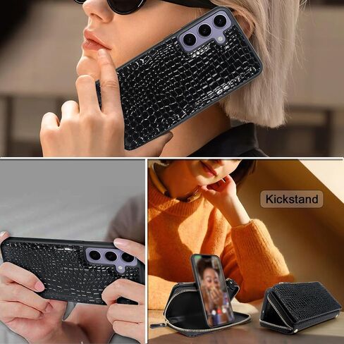Harryshell Compatible with Samsung Galaxy S24+ Plus 5G Case Wallet Detachable Phone Cover Dual Zipper [11 Card Slots] with [Theft-Scan Blocking] Crossbody Wrist Strap (Crocodile Grey) in Saudi Arabia