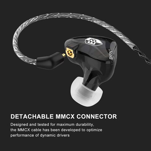 شاشات BASN Bsinger PRO داخل الأذن، برامج تشغيل مزدوجة ديناميكية هجينة، كابلين MMCX قابلين للفصل، سماعات أذن للموسيقيين (أسود) in Saudi Arabia