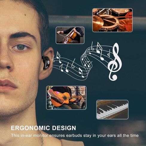 شاشات BASN Bsinger PRO داخل الأذن، برامج تشغيل مزدوجة ديناميكية هجينة، كابلين MMCX قابلين للفصل، سماعات أذن للموسيقيين (أسود) in Saudi Arabia