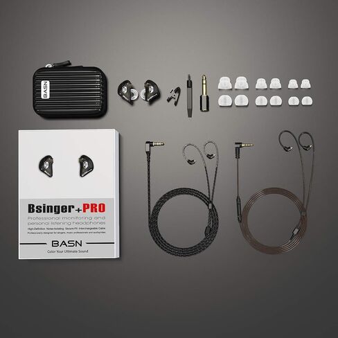 شاشات BASN Bsinger PRO داخل الأذن، برامج تشغيل مزدوجة ديناميكية هجينة، كابلين MMCX قابلين للفصل، سماعات أذن للموسيقيين (أسود) in Saudi Arabia