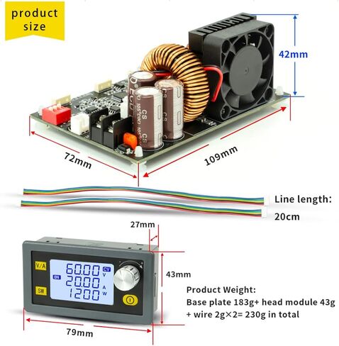 محول CNC DC باك، محول تنحي 20 أمبير 1200 وات مع متر، 6-70 فولت إلى 0-60 فولت، مصدر طاقة قابل للتعديل، وحدة تنحي، جهد إخراج ثابت تيار مستمر 5 فولت 9 فولت 12 فولت 24 فولت 36 فولت 48 فولت 60 فولت in Saudi Arabia