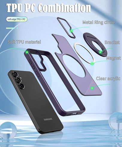 حافظة ZCDAYE لهاتف Samsung Galaxy S22 مع حامل، متوافقة مع مسند دوار غير مرئي للشحن اللاسلكي، غطاء هاتف واقٍ صلب شفاف من البولي كربونات للنساء والرجال، أرجواني in Saudi Arabia
