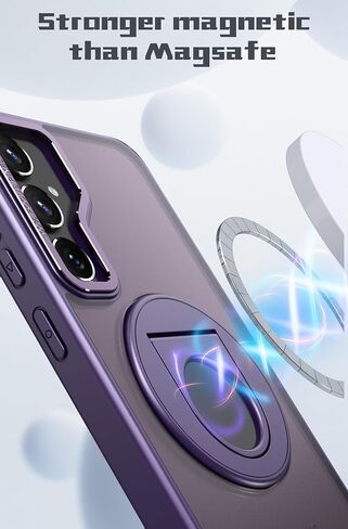 حافظة ZCDAYE لهاتف Samsung Galaxy S22 مع حامل، متوافقة مع مسند دوار غير مرئي للشحن اللاسلكي، غطاء هاتف واقٍ صلب شفاف من البولي كربونات للنساء والرجال، أرجواني in Saudi Arabia