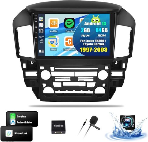 ستيريو سيارة CamECHO 2+64G Android 13 لسيارة Lexus RX300 / Toyota Harrier 1997-2003، راديو CarPlay اللاسلكي وراديو السيارة التلقائي Android، شاشة لمس 9 بوصات داخل لوحة القيادة GPS مع بلوتوث WiFi RDS SWC Mirror Link in Saudi Arabia