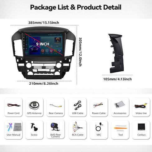 ستيريو سيارة CamECHO 2+64G Android 13 لسيارة Lexus RX300 / Toyota Harrier 1997-2003، راديو CarPlay اللاسلكي وراديو السيارة التلقائي Android، شاشة لمس 9 بوصات داخل لوحة القيادة GPS مع بلوتوث WiFi RDS SWC Mirror Link in Saudi Arabia