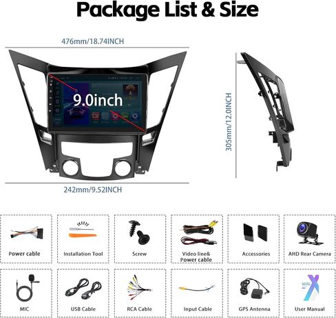 SIXTOP [2+64G] ستيريو سيارة Android لسيارة Hyundai Sonata 2010-2015 ترقية استبدال راديو Carplay Android Auto Mirror Link 30 سمة 9 بوصة تعمل باللمس وحدة رئيسية FM GPS بلوتوث + كاميرا احتياطية وميكروفون in Kuwait