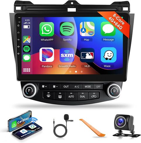 Podofo 8 Core 4G+64G Car Stereo Radio for Honda Accord 7th 2003-2007 with Wireless CarPlay Android Auto 10.1'' 1280 * 720P IPS Touch Screen BT 5.0 GPS FM/RDS WiFi/4G DSP/46 EQ AHD Backup Camera in Saudi Arabia