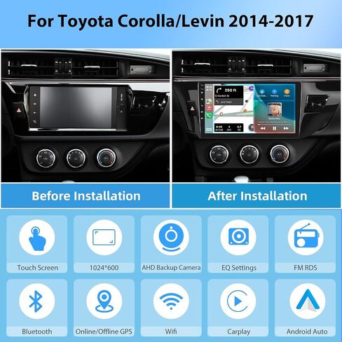 2G+64G for Toyota Corolla/Levin 2014-2017,Android Car Stereo with Wireless Carplay, 10.1-inch Touchscreen Car Radio Support Android Auto,WiFi,GPS Navigation, Mirror Link + Backup Camera in Saudi Arabia