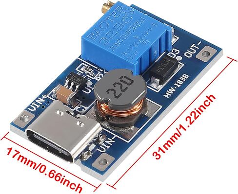 15PCS Type C MT3608 DC-DC Step Up Boost Power Converter 2A Module Adjustable Step Up Voltage Regulator Board Voltage 2-24V to 5V-28V Output Voltage in Saudi Arabia