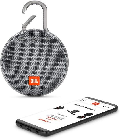 JBL Clip 3 Portable IPX7 Waterproof Wireless Bluetooth Speaker Built-in Carabiner, Noise-Canceling Speakerphone Microphone, Gray (Renewed) in Saudi Arabia