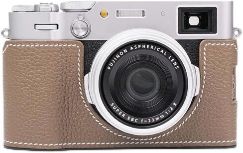 Handmade Genuine Leather Camera Half Case for Fujifilm X100VI - Top Layer Cowhide Body + Metal Base Plate - Hand Shank Free Design (Brown) in Kuwait