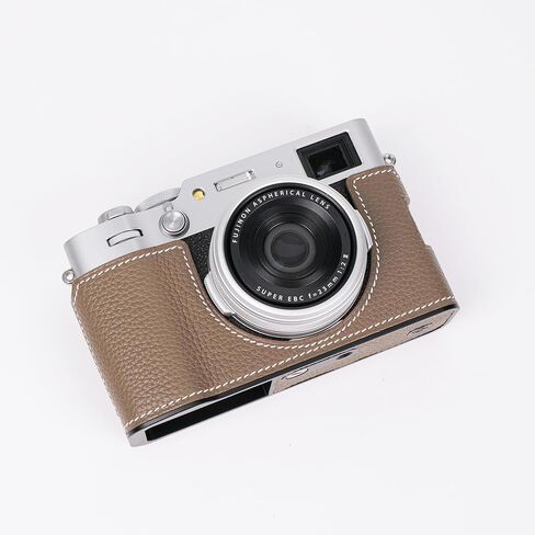 Handmade Genuine Leather Camera Half Case for Fujifilm X100VI - Top Layer Cowhide Body + Metal Base Plate - Hand Shank Free Design (Brown) in Kuwait