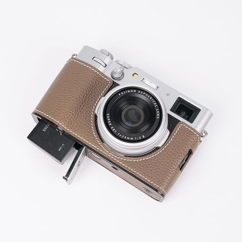 Handmade Genuine Leather Camera Half Case for Fujifilm X100VI - Top Layer Cowhide Body + Metal Base Plate - Hand Shank Free Design (Brown) in Kuwait