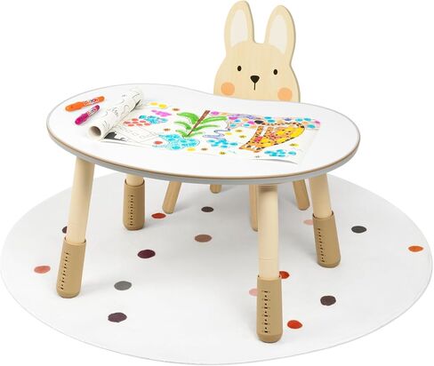 مجموعة طاولة وكرسي الفول السوداني الخشبية للأطفال مع حصيرة، سهلة التجميع، ارتفاع قابل للتعديل، منحني، منطقة استخدام أكبر، سميكة ولا يمكن تحريكها بسهولة، مناسبة جدًا للأطفال الذين تتراوح أعمارهم بين 1-3 لقراءة الكتب المصورة، إلخ in Kuwait