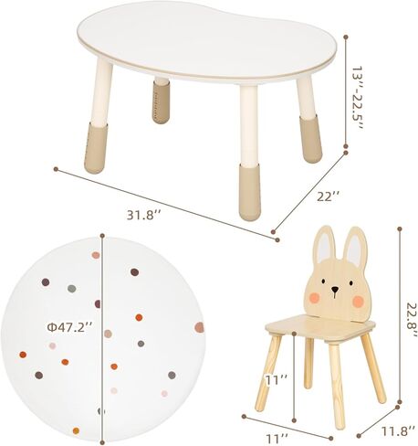 مجموعة طاولة وكرسي الفول السوداني الخشبية للأطفال مع حصيرة، سهلة التجميع، ارتفاع قابل للتعديل، منحني، منطقة استخدام أكبر، سميكة ولا يمكن تحريكها بسهولة، مناسبة جدًا للأطفال الذين تتراوح أعمارهم بين 1-3 لقراءة الكتب المصورة، إلخ in Kuwait