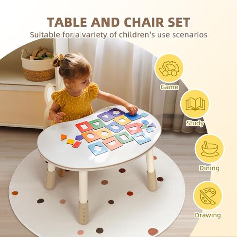 مجموعة طاولة وكرسي الفول السوداني الخشبية للأطفال مع حصيرة، سهلة التجميع، ارتفاع قابل للتعديل، منحني، منطقة استخدام أكبر، سميكة ولا يمكن تحريكها بسهولة، مناسبة جدًا للأطفال الذين تتراوح أعمارهم بين 1-3 لقراءة الكتب المصورة، إلخ in Kuwait