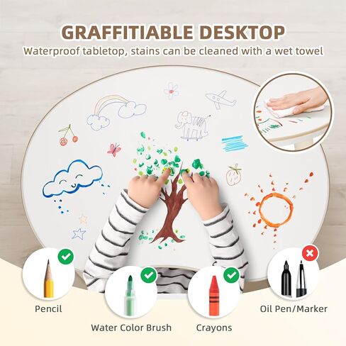 مجموعة طاولة وكرسي الفول السوداني الخشبية للأطفال مع حصيرة، سهلة التجميع، ارتفاع قابل للتعديل، منحني، منطقة استخدام أكبر، سميكة ولا يمكن تحريكها بسهولة، مناسبة جدًا للأطفال الذين تتراوح أعمارهم بين 1-3 لقراءة الكتب المصورة، إلخ in Kuwait