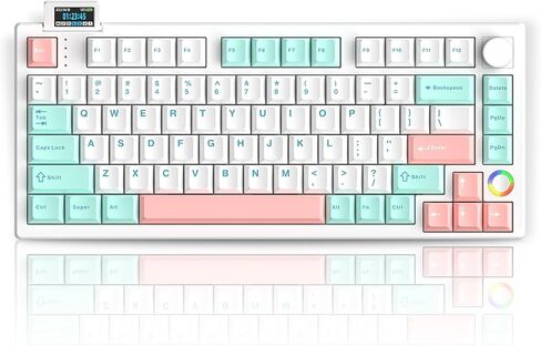 XS75T 75% Hot Swap Mechanical Keyboard with LCD Screen & Knob, Wireless Triple Mode Gaming Keyboard with 3000 mAh Battery, RGB for Office/Win/Mac (Silver Switch) in Saudi Arabia