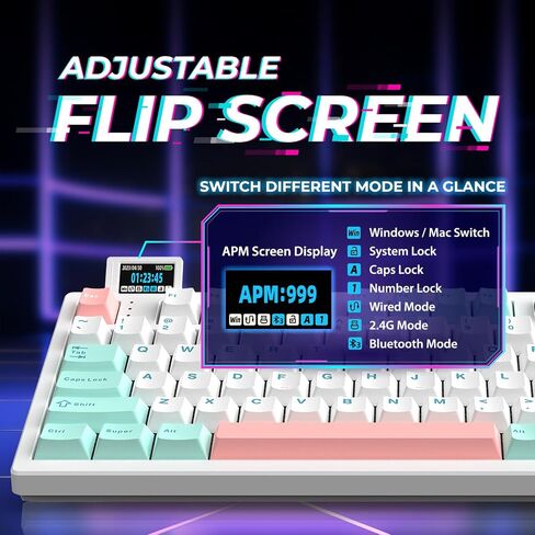 XS75T 75% Hot Swap Mechanical Keyboard with LCD Screen & Knob, Wireless Triple Mode Gaming Keyboard with 3000 mAh Battery, RGB for Office/Win/Mac (Silver Switch) in Saudi Arabia