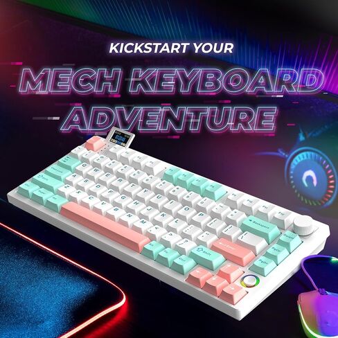 XS75T 75% Hot Swap Mechanical Keyboard with LCD Screen & Knob, Wireless Triple Mode Gaming Keyboard with 3000 mAh Battery, RGB for Office/Win/Mac (Silver Switch) in Saudi Arabia