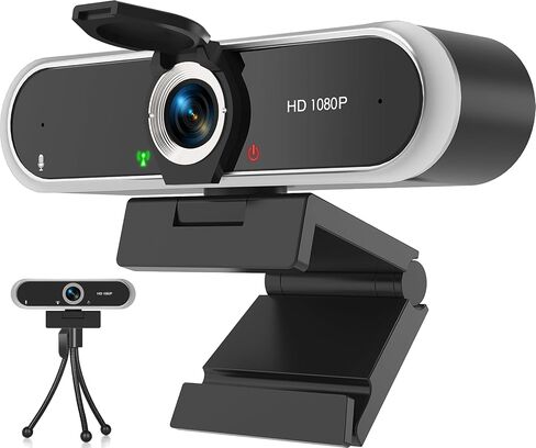 Webcam 1080P with Microphone and Webcam Cover Plug and Play with Auto Light Correction for Laptop PC Desktop for Live Streaming Video Call Conference Online Lessons Game-2402 in Kuwait
