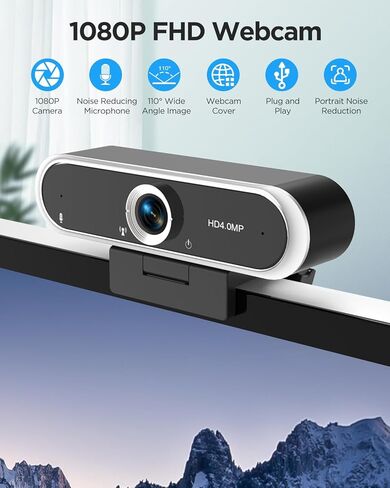 Webcam 1080P with Microphone and Webcam Cover Plug and Play with Auto Light Correction for Laptop PC Desktop for Live Streaming Video Call Conference Online Lessons Game-2402 in Kuwait