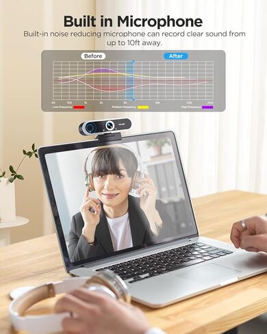 Webcam 1080P with Microphone and Webcam Cover Plug and Play with Auto Light Correction for Laptop PC Desktop for Live Streaming Video Call Conference Online Lessons Game-2402 in Kuwait