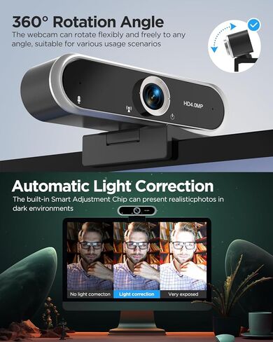 Webcam 1080P with Microphone and Webcam Cover Plug and Play with Auto Light Correction for Laptop PC Desktop for Live Streaming Video Call Conference Online Lessons Game-2402 in Kuwait