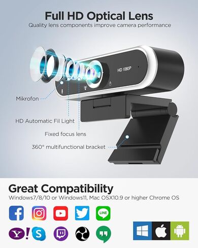 Webcam 1080P with Microphone and Webcam Cover Plug and Play with Auto Light Correction for Laptop PC Desktop for Live Streaming Video Call Conference Online Lessons Game-2402 in Kuwait