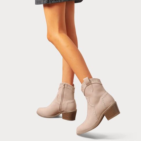 YETIER Cowboy Boots for Women Embroidered Western Cowgirl Booties with Chunky Stacked Heel Pull-On Stitched Ankle Boots Side Zipper in Saudi Arabia