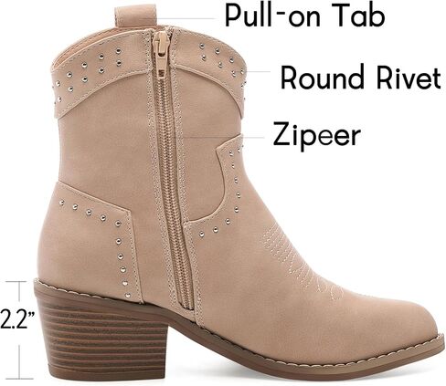 YETIER Cowboy Boots for Women Embroidered Western Cowgirl Booties with Chunky Stacked Heel Pull-On Stitched Ankle Boots Side Zipper in Saudi Arabia
