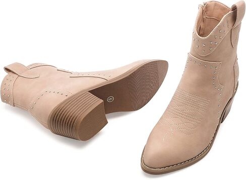 YETIER Cowboy Boots for Women Embroidered Western Cowgirl Booties with Chunky Stacked Heel Pull-On Stitched Ankle Boots Side Zipper in Saudi Arabia