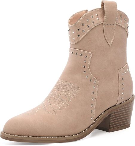 YETIER Cowboy Boots for Women Embroidered Western Cowgirl Booties with Chunky Stacked Heel Pull-On Stitched Ankle Boots Side Zipper in Saudi Arabia