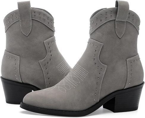 YETIER Cowboy Boots for Women Embroidered Western Cowgirl Booties with Chunky Stacked Heel Pull-On Stitched Ankle Boots Side Zipper in Saudi Arabia