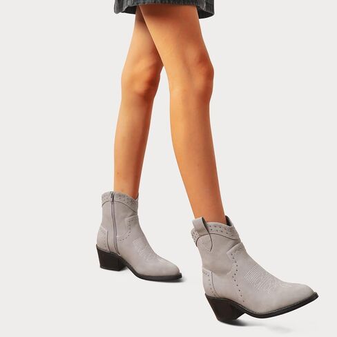 YETIER Cowboy Boots for Women Embroidered Western Cowgirl Booties with Chunky Stacked Heel Pull-On Stitched Ankle Boots Side Zipper in Saudi Arabia