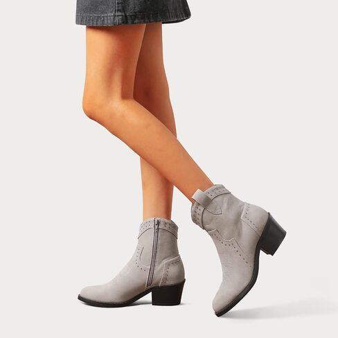 YETIER Cowboy Boots for Women Embroidered Western Cowgirl Booties with Chunky Stacked Heel Pull-On Stitched Ankle Boots Side Zipper in Saudi Arabia