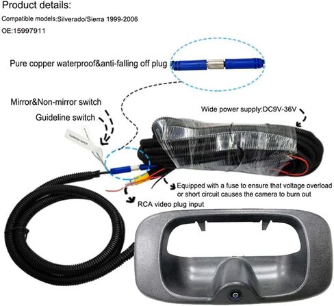 HD Night Vision Waterproof IP68 Fish-eye Lens Backup Car Camera with Tailgate Handle for Chevrolet Silverado/GMC Sierra 1999-2006,replacement OE 15997911 in Saudi Arabia
