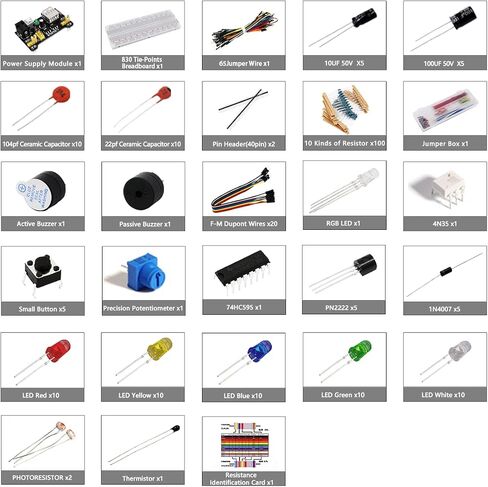 LAFVIN Electronic Fun Kit Bundle with Power Supply Module, Breadboard, Resistor, Capacitor, LED, Potentiometer Compatible with Arduino IDE for MEGA2560, Raspberry Pi in Saudi Arabia