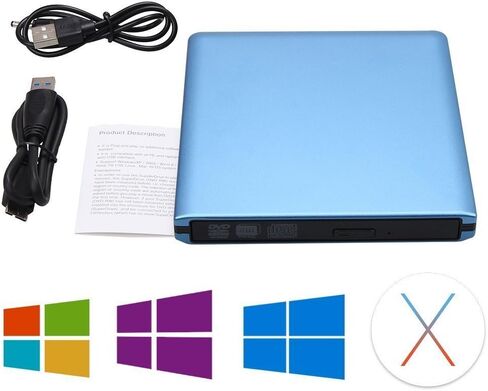USB 3.0 External DVD-RW Drive Burner All-Aluminum Ultra Slim Portable DVD Rewriter Burner CD/DVD-RW Writer Burner for Laptop and Desktop PC Windows and Linux OS Apple Mac MacBook Pro (Blue) in Saudi Arabia